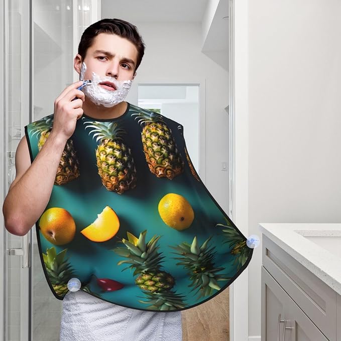 Tropical Fruit Pineapple Print Beard Bib Shaving Apron, Beard Hair Trimming Cape Gift For Dad