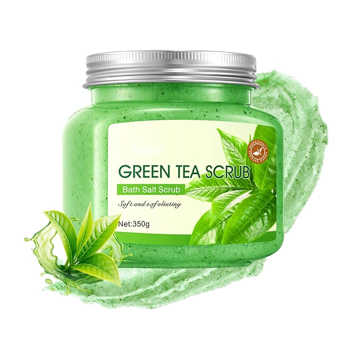 Green Tea Body Exfoliator, Deep Cleaning Exfoliating Body Scrub, Moisturizing Nourishing Salt Rose Body Scrub, 350 g