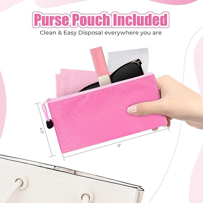 Sanitary Napkin Individual Disposal Bags, 160 Pcs Opaque Personal Care Disposable Bag, Secure Closure, Odor Control, for Pads, Tampons, Women Period Small Trash Bag,With Purse Pouch, Pink