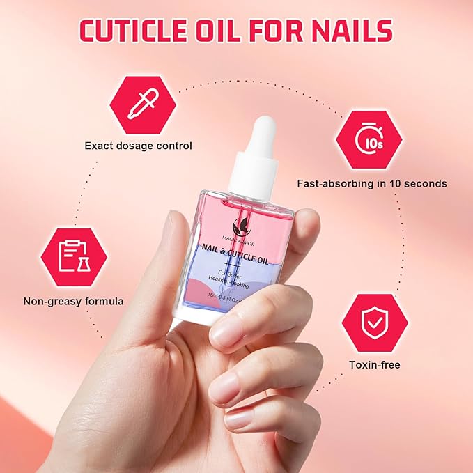Cuticle Oil for Nails 15ml（0.5Fl.oz）– Nail Strengthener with Vitamin E, D-Panthenol & Centella – Nail Oil for Growth and Repair – Moisturizes Dry Cuticles, Softens Hangnails