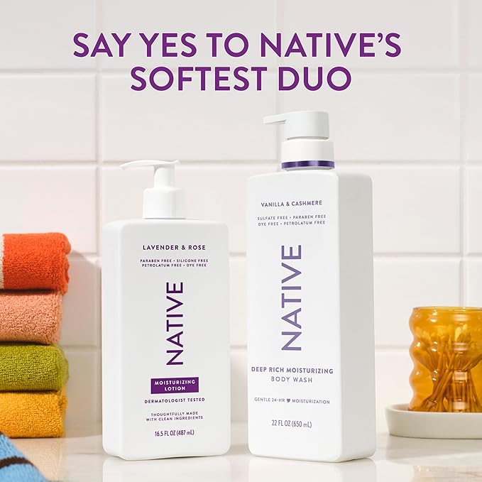 Native Body Lotion Contains Naturally Derived Plant-Based Moisturizers for Women and Men | Restores Dry Skin, Lavender & Rose, 16.5 fl oz