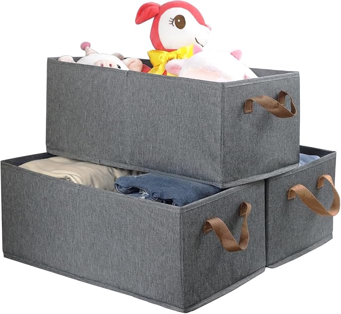 Pack of 3 Large Capacity Storage Bins Closet Organizer System, Sturdy Foldable Storage Boxes for Organizing Clothing, Sheets, Toys, Books - Shelf Organizer Shelves Basket Storage Bin