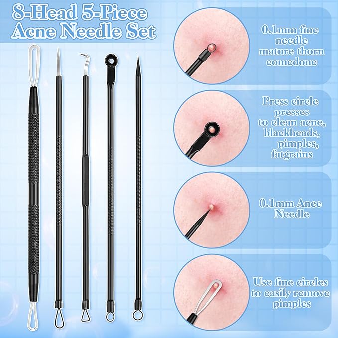 9 PCS Blackhead Extraction Tool Kit, Blackhead Remover Tool Comedones Extractor Acne Removal Kit for Nose Face
