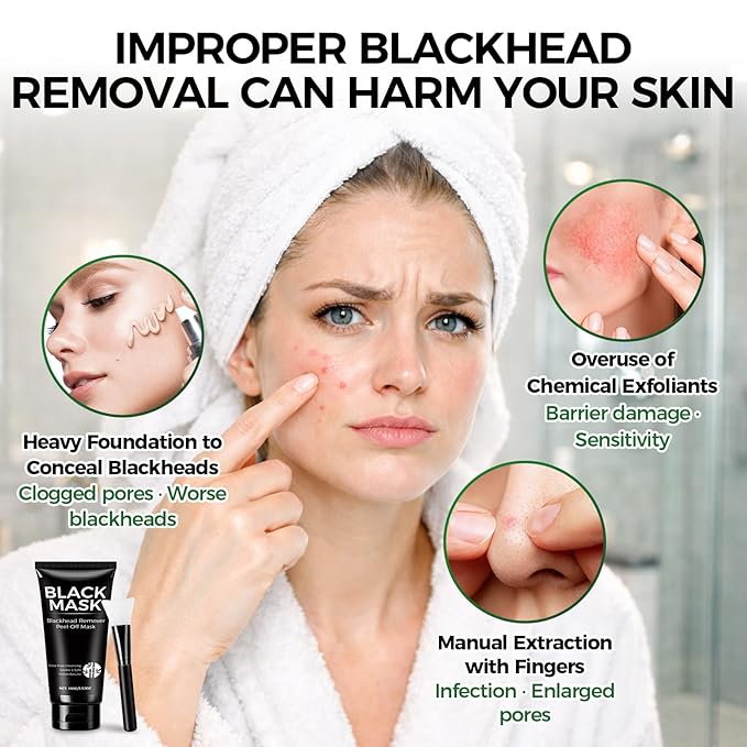 Blackhead Remover Mask Kit, 100ml Charcoal Peel Off Face Mask for Men & Women, Facial Mask Deep Cleansing for Face Nose Blackhead Pores Acne, for Oily & Combination Skin