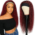 XSY Headband Wig Human Hair 99J Burgundy Deep Wave None Lace Front Wig Human Hair Wigs for Black Women Glueless Wear Go Brazilian Virgin Hair (20inch,Red Burgundy)