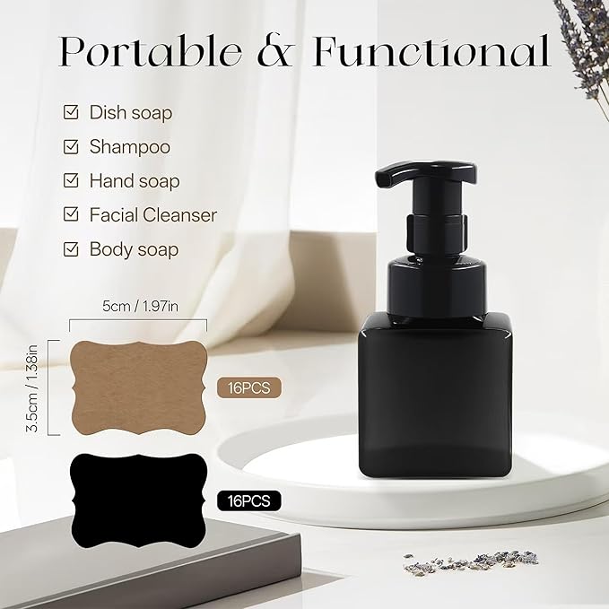 8.5 oz Foaming Soap Dispenser Plastic Foaming Pump Bottle, Refillable Dispenser with Plastic Pump, Empty Hand Bottles for Liquid Soap, Shampoo, Bathroom,Hotel,Restaurant (30, Black)