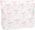 Cute Makeup Pouch for Women Bows Hearts Small Make Up Bag for Purse Zipper Initial Cosmetic Bags Pouches for Purse Aesthetic Travel Toiletrybags,Pink Bow Heart