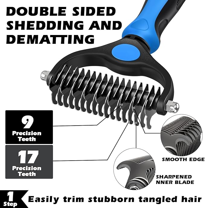 7 in 1 Pet Grooming Kit - Dog&Cat Comb, Deshedding Brush, Nail Clipper with File, Bath Brush - Premium Pet Supplies (Blue)