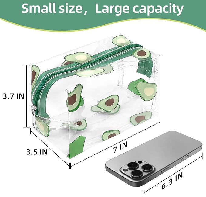 Clear Makeup Bag, Small Clear Toiletry Bag for Travel, Cosmetic Makeup Organizer Bags with Zipper, Plastic PVC Pouch Transparent Zip for Purse Reusable TSA Approved Quart Size (Avocado)