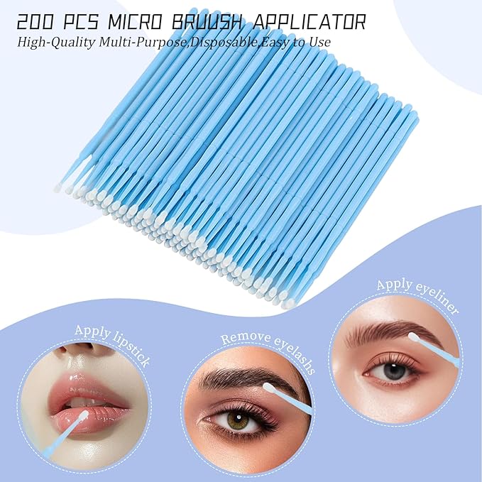 300 PCS Eyelash Extension Supplies Kit, Disposable Micro Swab Brush, Eyebrow Spoolie, Lip Brush, Mascara Wand Applicator (Light blue kits)