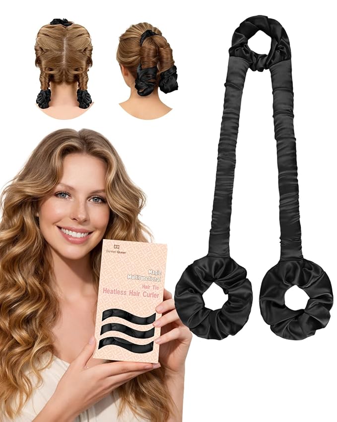 BONNET QUEEN Heatless Hair Curler for Heatless Curls Overnight, All-in-One Sleepy Tie Satin Curling Rod, Hair Curlers to Sleep In, Overnight Blowout Rods, Hair Rollers for Women Long Hair, Black