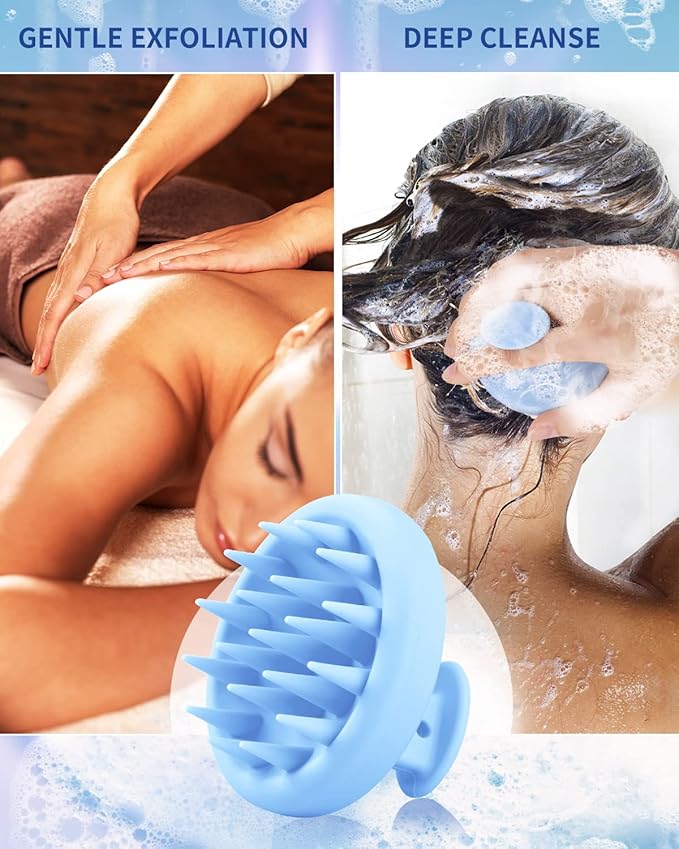BEAUTLOHAS Silicone Scalp Massager Shampoo Brush, Shower Scrubber with Soft Bristles, Hair Growth & Dandruff Treatment, Wet/Dry Hair Massager for All Hair Types (Blue)