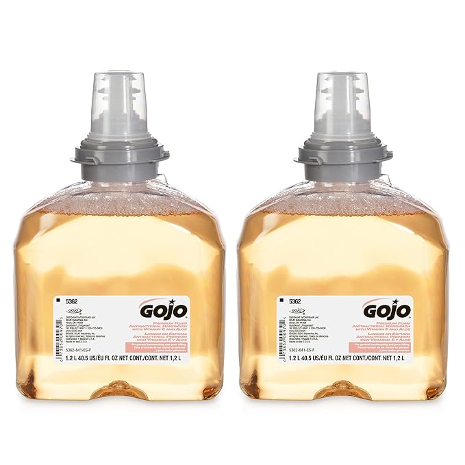GOJO TFX Premium Foam Antibacterial Handwash, Fresh Fruit Scent, 1200 mL Touch-Free Dispenser (Pack of 2) - 5362-02