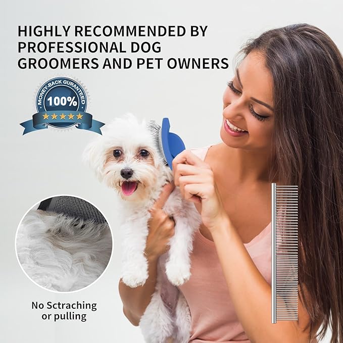 Slicker Brush for Dogs, Large Dog Brush to Long Haired Dogs for Goldendoodles Poodles Doodles Bernedoodles, Long Pin Grooming Kits to Dematting & Reducing Tangles and Fluff, Blue