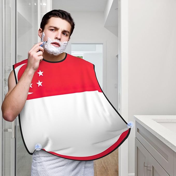 Singapore Flag Print Beard Bib Apron For Men, Beard Hair Catcher For Men Shaving Trimming,Beard Cape Cloth
