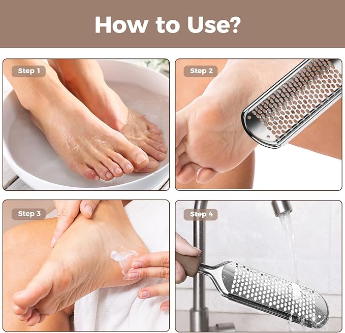 Foot File Foot Scrubber Pedicure - Callus Remover for Feet Easkep Professional Grater Rasp Foot Scraper Corns Callous Removers Cracked Dead Skin Remover for Dry and Wet Feet (Silver)