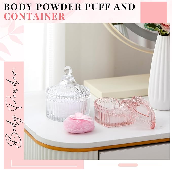 Tioncy 4 Pcs Large Body Powder Puff and Container Extra Large Body Powder Puff Dish Soft Washable Reusable Fluffy Makeup Sponge Wet Dry (Simple,Pink and Clear)