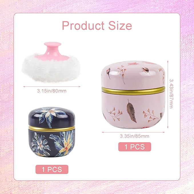 2 Pcs Body Powder Puff and Container Large with Powder Puffs Empty Bath Dusting Powder Box for Women Light Pink & Dark Blue