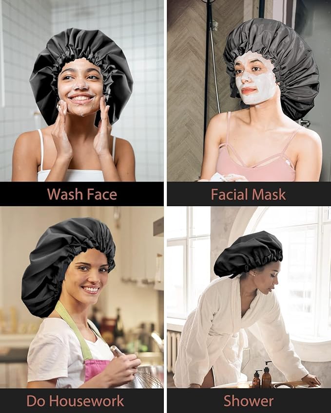 Aquior Shower Cap for Women, Extra Adjustable Shower Caps for Women Double-Layer Waterproof Reusable Hair Cap, Large Size Hair Cap for All Hair,for Girls Spa Bath,Soft and Comfortable (Back)