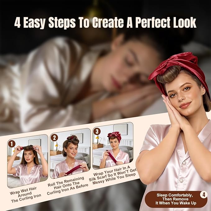 TULOBI 3 Pcs Heatless Curls Overnight - Upgraded Velvet Heatless Hair Curler with Velcro Fastener, Overnight Jumbo Blowout Rods, Hair Curlers to Sleep in for All Hair Types (Burgundy)