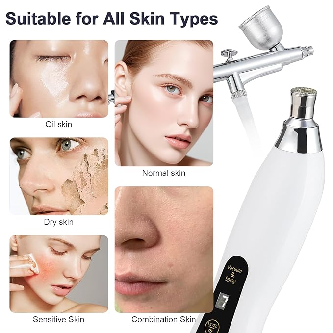 Diamond Microdermabrasion Machine, 7 Suction Modes Professional Microdermabrasion Machine with Airbrush, Blackhead Remover Facial Dermabrasion Device for Salon Personal Home Travel Use