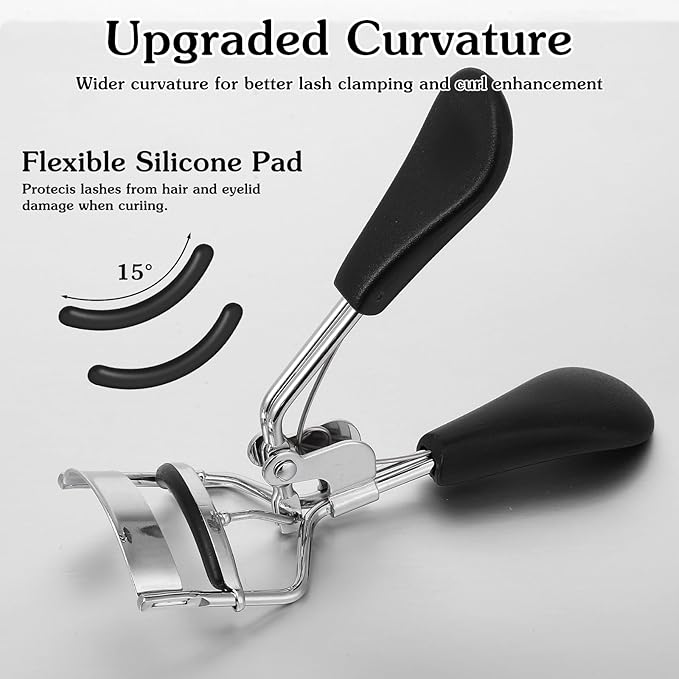 Sibba 100 Pcs Eyelash Curler Refills, Silicone Eyelash Curler Pads with Lash Tool, High Elasticity Replacement Pad, Safe Gentle Smooth, Black