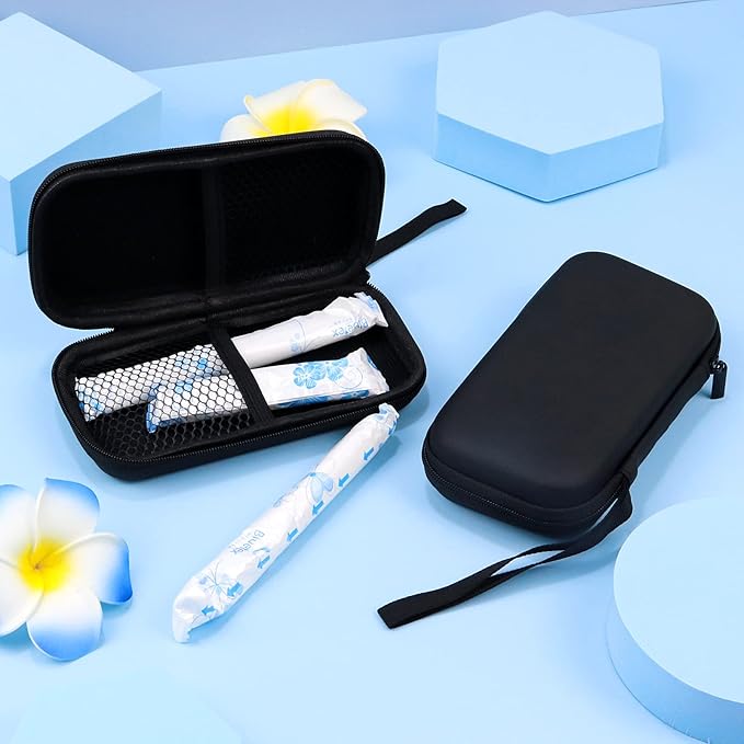 Tuciyke Tampon Storage Bag,2 Pack Black Tampon Holder Bag with Zipper 6.3x3.3x1.2 inches Small Pouch for Feminine Products Portable Period Bags for Women,Ladies