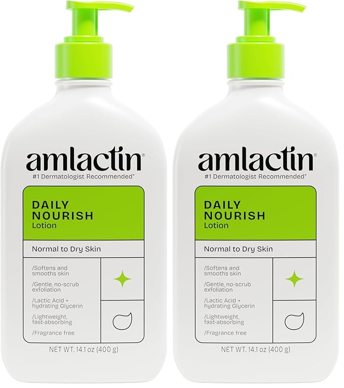 AmLactin Daily Nourish Therapeutic Body Lotion for Dry Skin - No-Scrub Exfoliator and Moisturizer 12% Lactic Acid Lotion,14.1 oz (Packaging May Vary),(Pack of 2)