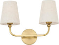 2-Light Bathroom Light Fixtures, Brushed Gold Vanity Lights, Double Wall Sconce with Linen Fabric Shade, Modern Sconces Wall Lighting for Hallway Bedroom Stairway, VL837-BG-A-2