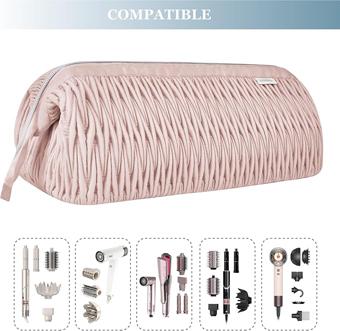 Leudes Dyson Airwrap Travel Case for Shark Hair Dryer Airstraight Flex Style Hair Attachment Tool Organizer Accessories Air Wrap Flat Curling Iron Carrying Case (Pink)