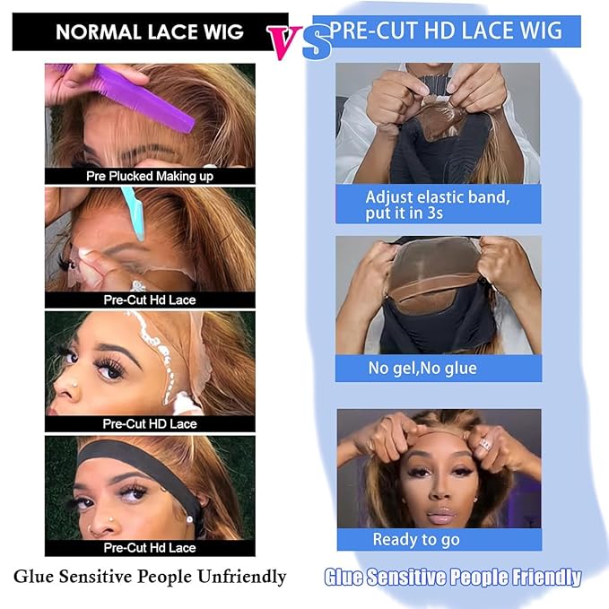 Highlight Wear and Go Glueless Wigs Human Hair Pre Cut Body Wave Ombre Lace Front Wig Human Hair Pre Plucked Black and Blond Wavy 5x5 Lace Closure Wigs Human Hair Balayage Wig 32 Inch