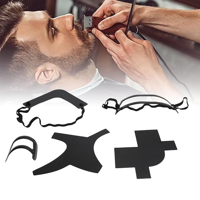 Beard Shaper Kit, 5 Piece Beard Shaping & Styling Tool, Beard Shaping Tool for Men, Beard Lineup Guide Template, Beard Styling Tool for Hairline Neckline (Black)