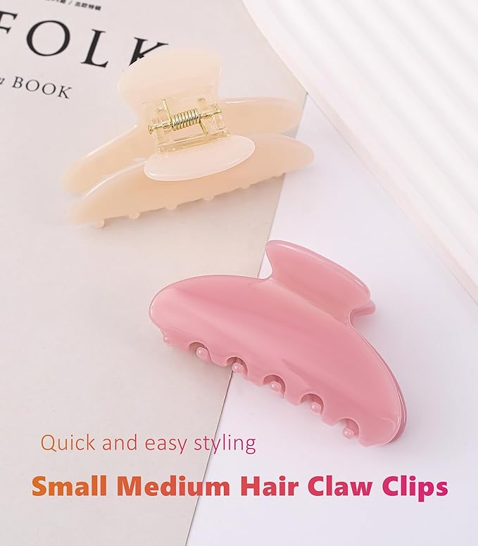 2 Pcs Small Medium Hair Claw Clips for Women Acetate Claw Hair Clips for Thin Fine Thick Hair