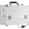 Joligrace Extra Large Makeup Train Case 6 Tray Make Up Artists Organizer Box Lockable Cosmetic Jewelry Toiletries Carrier Crafters Tool Cases with Adjustable Dividers & Shoulder Strap - Silver