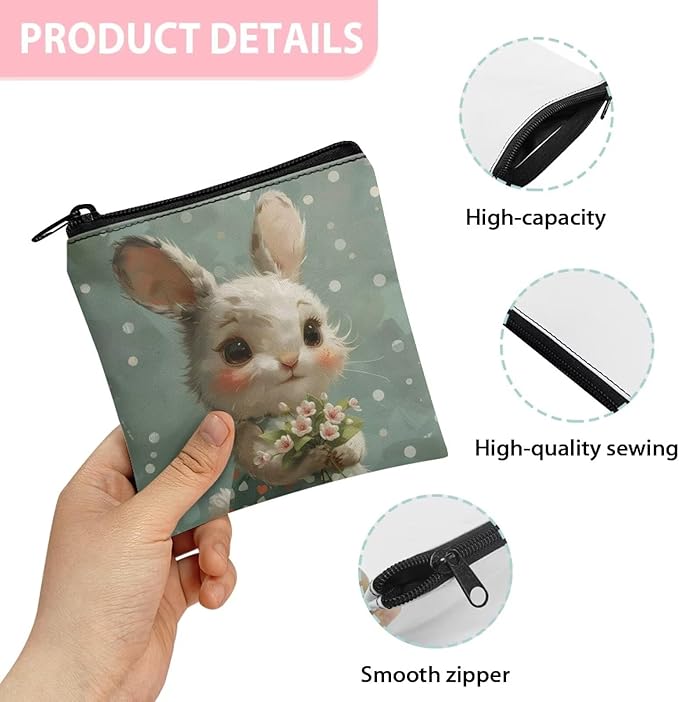 Easter Bunny Print Period Organizer Bag Waterproof Sanitary Napkin Storage Bag for Women Spring Outdoor Activity