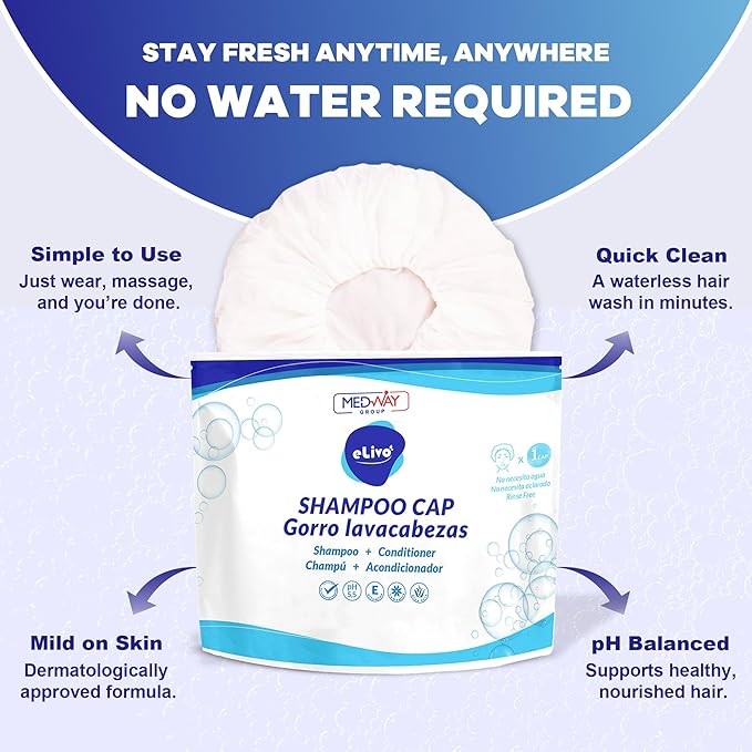 MedVance No Rinse Shampoo Cap | Rinse Free Shower Cap that Shampoos & Conditions | PH Balanced & Hypoallergenic Waterless Hair Wash | 2 Pack
