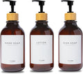 MaisoNovo Refillable Shampoo and Conditioner Bottles - 16.9 fl oz Set of 3 Amber Plastic Bottles Black Bamboo Pumps
