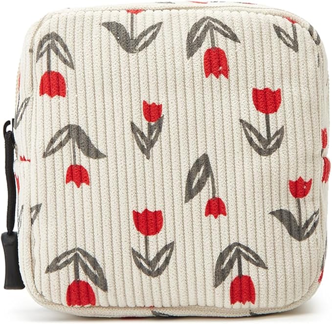 Small Makeup Bag for Purse,Mini Cosmetics Bag cute Zipper corduroy Cosmetic Pouch Storage Pouch Travel Toiletry Organizer for Women Girls(Tulip Red)