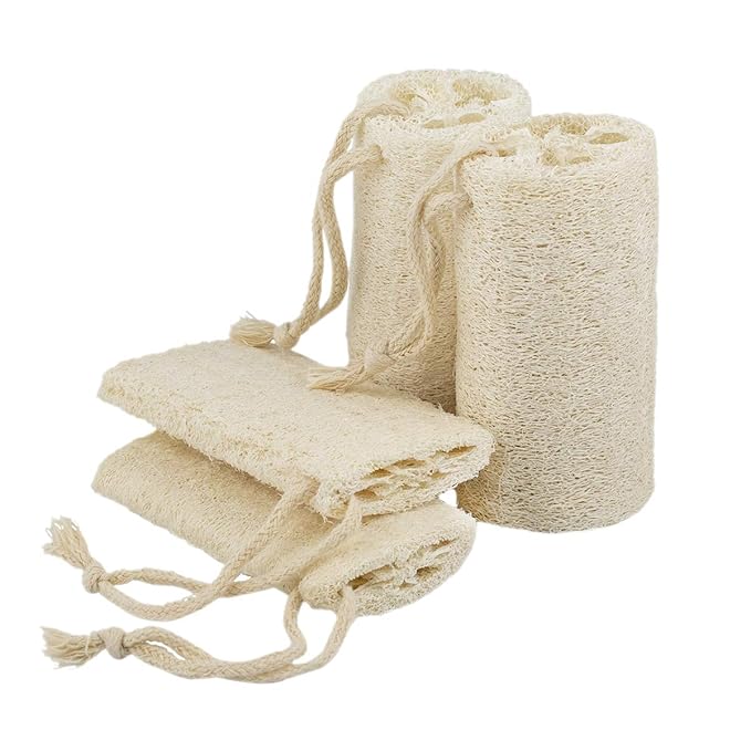 5" Natural Loofah Exfoliating Body Sponge Scrubber, Plant-Based Organic Loofa Luffa for Men & Women Skin Care Bath Shower Cleaning Back & Face, Natural Sponges for Dishes, Pack of 4