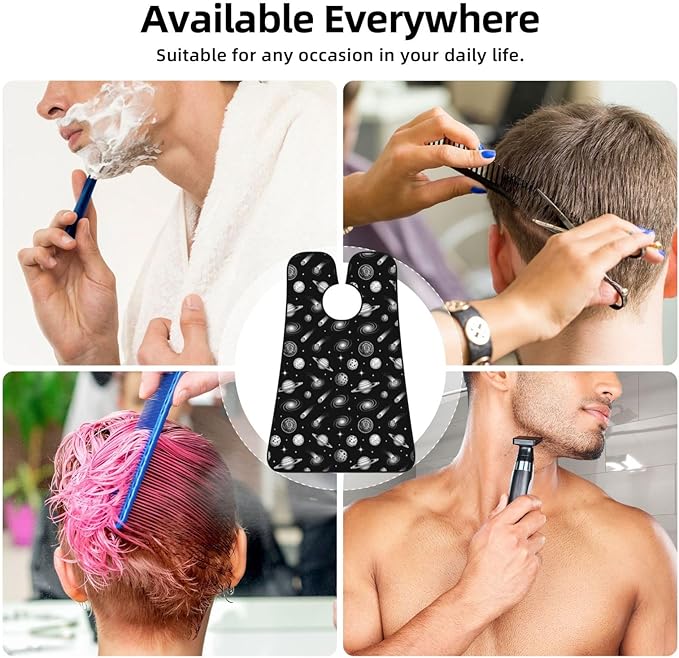 Men's Beard Maintenance Apron, Waterproof & Easy Clean, Black and White Universe Galaxy Stars Space Planets UFO