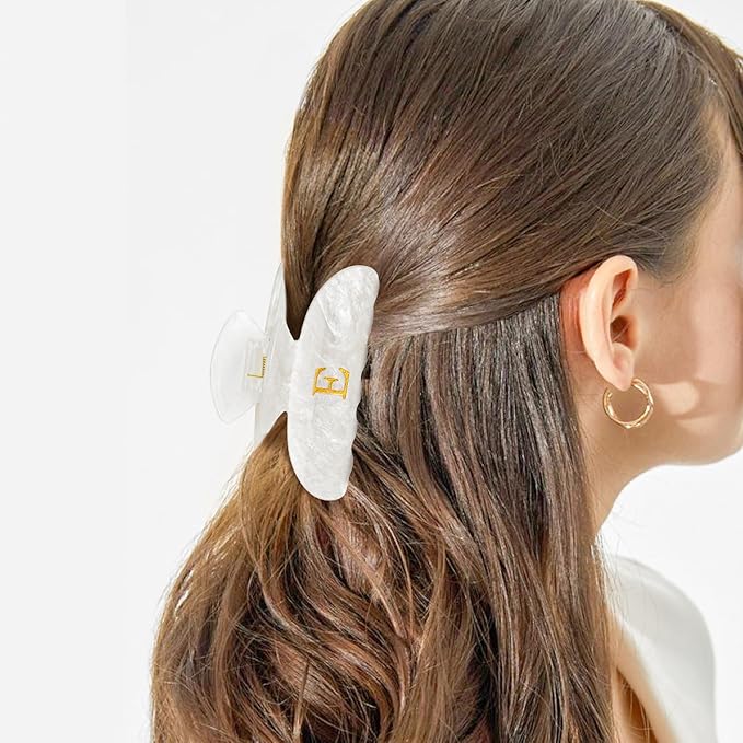 Hair Clips for Women | Monogram Hair Claw Hair Accessory | Personalized Gifts for Women Teen Girl Trendy Stuff | Cute Hair Claws | Gifts for Girls Her Mom Bridesmaid Wife - White,M