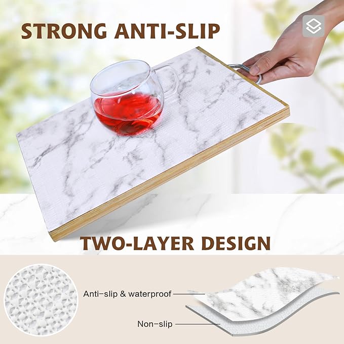 Shelf Liners for Kitchen Cabinets 17in x 20FT, Non Adhesive Drawer Liner Marble Pattern Thickened Shelf Liner Non-Slip Easy to Clean for Tool Box Refrigerator with Knife and Tape Measure