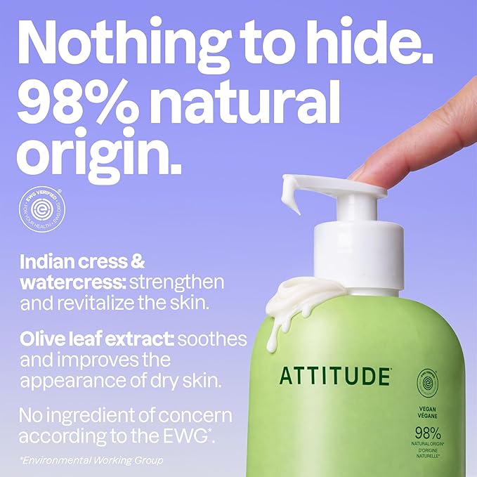 ATTITUDE Body Lotion, EWG Verified, Vegan & Cruelty-Free, Hydrating Moisturizer for Dry Skin, Non-Greasy Skin Care, Pear & Amber Scent, 16 Fl Oz