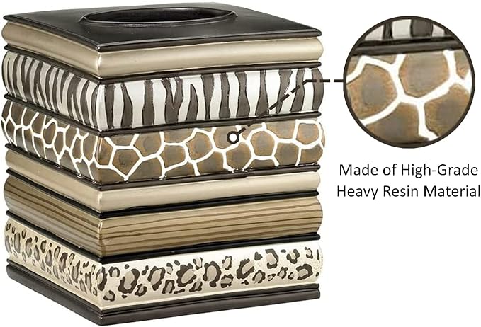 Zahari Home 2pc Safari Stripes Modern Bath Accessories Set Waste Basket & Tissue Box Modern Classic Contemporary Decorative Beautiful Designs Bathroom Decor Set for Home Luxury Bathroom Sets