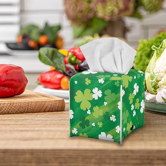 St. Patrick Lucky Grass Stripe Tissue Box Cover Square Tissue Covers Tissue Dispenser Car Tissue Box Holder Cover for Home Decorations