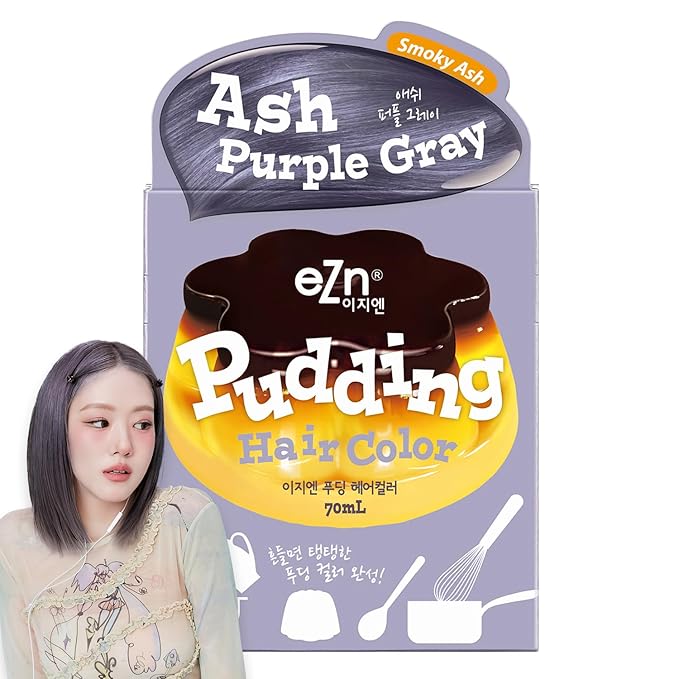 eZn Pudding Hair Dye for Sensitive Scalps – (Ash Purple Gray) | No-Drip, Ammonia-Free, Long-Lasting Semi-Permanent Hair Color with Keratin for Gentle Gray Coverage at Home