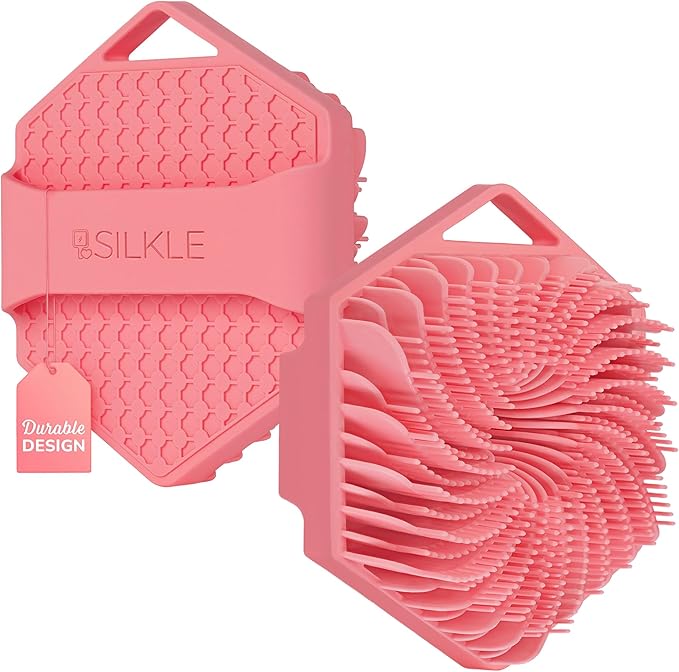 Silicone Body Scrubber – Gentle Exfoliating Shower Scrubber for Body & Bath, Silicone Shower Brush & Loofah Alternative – Non-Slip Silicone Body Brush, Quick Dry, Hygienic - Pink