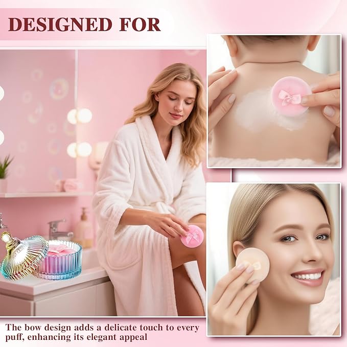 5 Pcs Extra Large Body Powder Puff and Container Set – 5.43" Oversize Crystal Powder Container | 3.54" Ultra-Soft Velour Puff, Washable & Reusable, Ideal for Face/Body Glitter & Wet/Dry Makeup