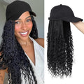 GUOJIAN Goddess Box Braiding Baseball Cap Wig, Black Bohemian Curly Ends Box Braids Hat with Braided Hair Extensions for Black White Women, Synthetic Braids Hat Wig with Hair Attached