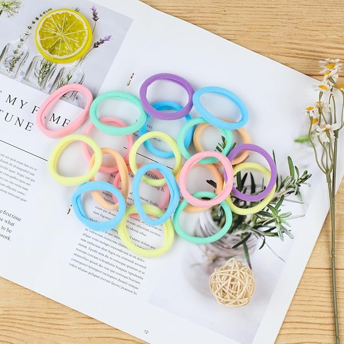 100PCS Hair Ties for Women, Seamless Cotton Elastic Hair Bands No Damage, Thick Ponytail Holders for Girls, Women - Soft Hair Ties (6 Colors)